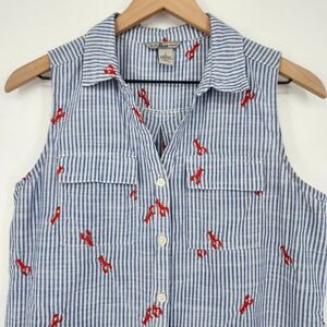 Bass Womens Lobster AOP Top Size S‎ Blue White Embroidered Coastal Nautical